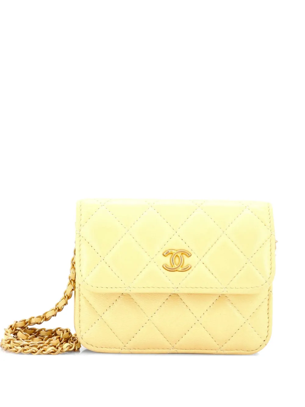 CHANEL Pre-Owned Pearl Crush Flap Clutch with Chain Quilted Lambskin Mini crossbody bag - Giallo