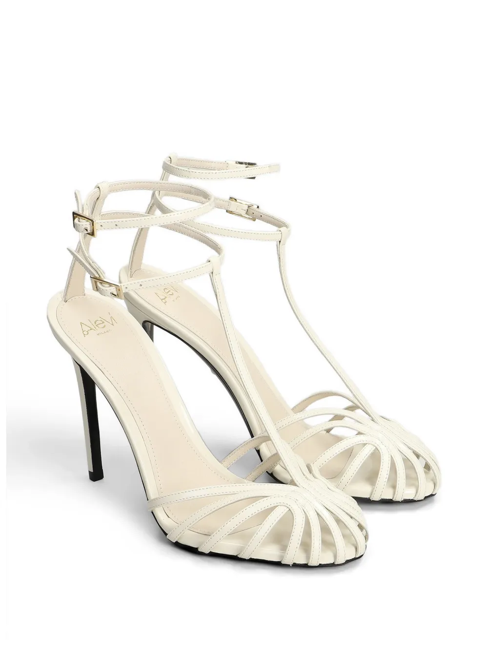 Alevì Stella cage-strap stiletto-heel leather sandals Wit