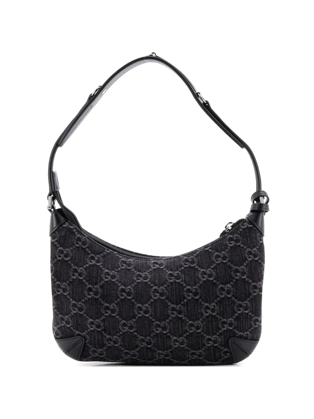 Gucci Pre-Owned Horsebit Slim GG Denim with Leather Small shoulder bag - Black