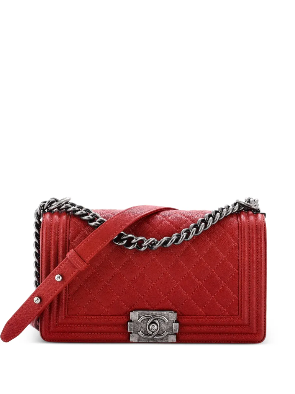 CHANEL Pre-Owned Boy Flap Bag Quilted Caviar Old Medium crossbody bag - Rosso