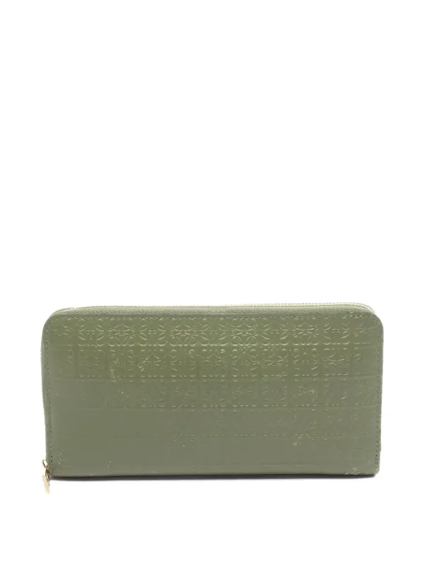 Loewe Pre-owned 2000s Repeat Anagram Zip Long Wallet in Green