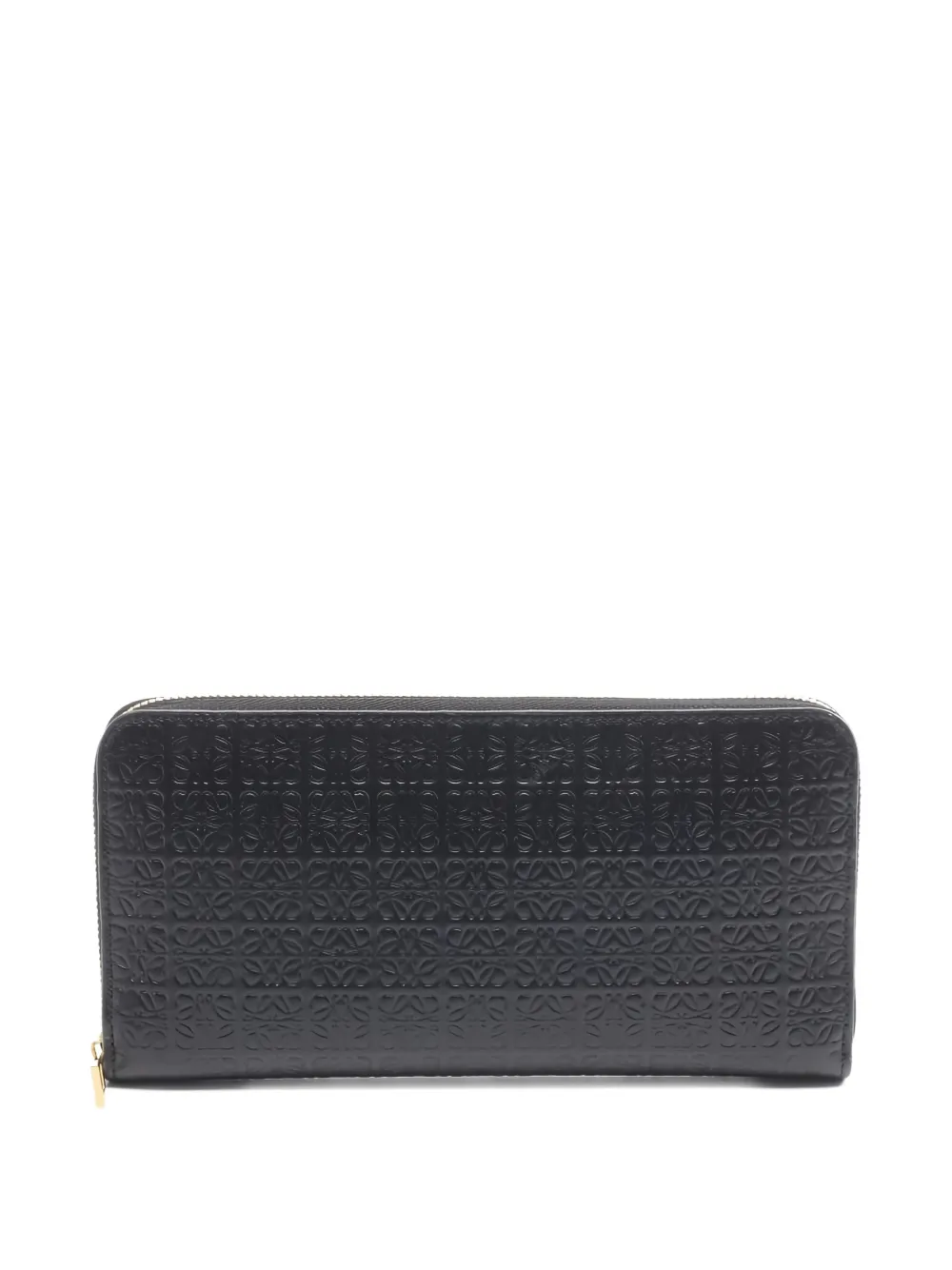 Pre-owned Loewe 2010s Repeat Anagram Zip Leather Wallet In Black