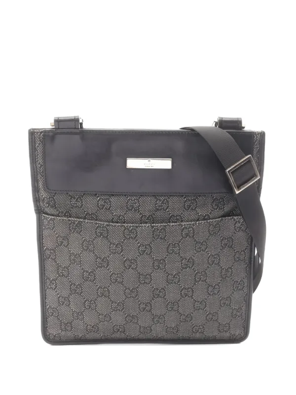 Gucci Pre-owned GG Denim Leather Shoulder Bag in Grey