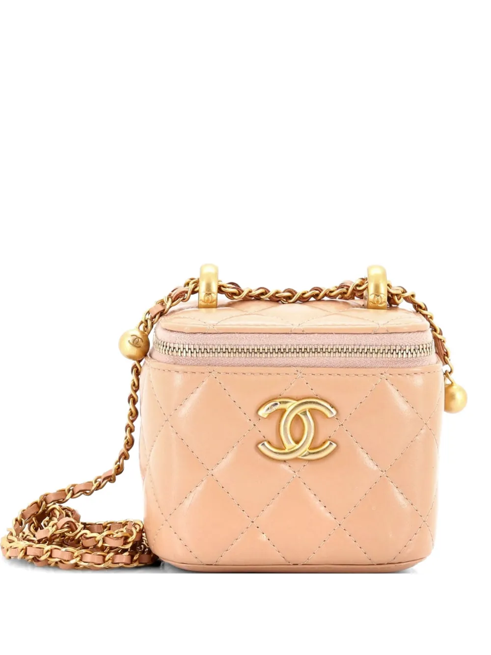 CHANEL Pre-Owned Pearl Crush Vanity Case with Chain Quilted Lambskin Mini clutch bag - Toni neutri
