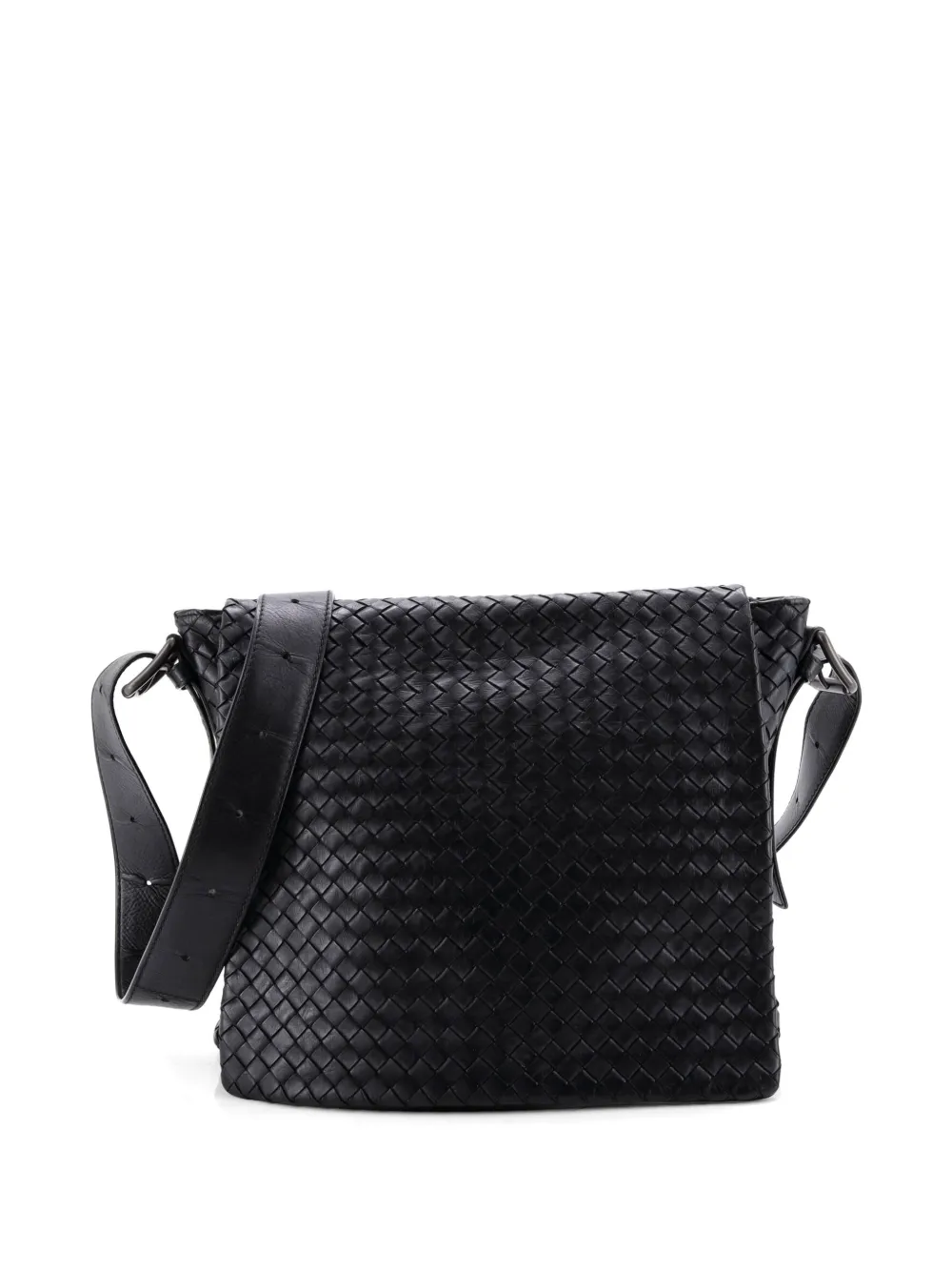 Bottega Veneta Pre-Owned Square Flap Messenger Bag Intrecciato Nappa Medium crossbody bag - Nero