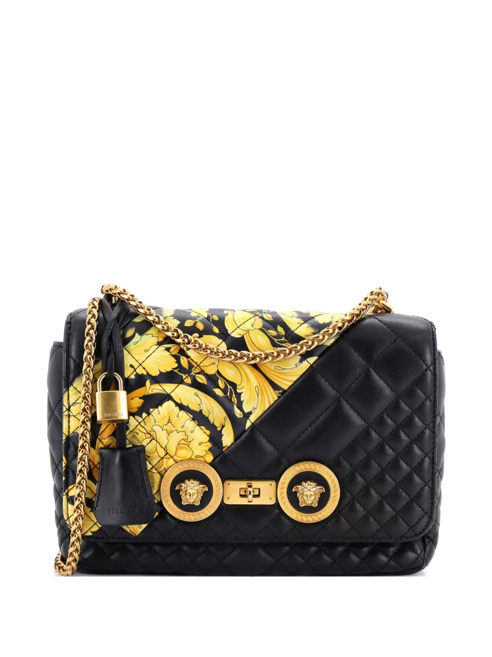 Versace Pre-Owned Medusa Padlock Icon Flap Bag Quilted Leather Medium shoulder bag - Nero