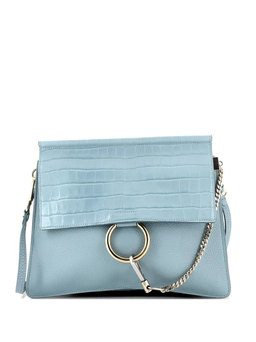 Chloé Pre-Owned Faye Crocodile Embossed Leather with Leather Medium shoulder bag - Blu