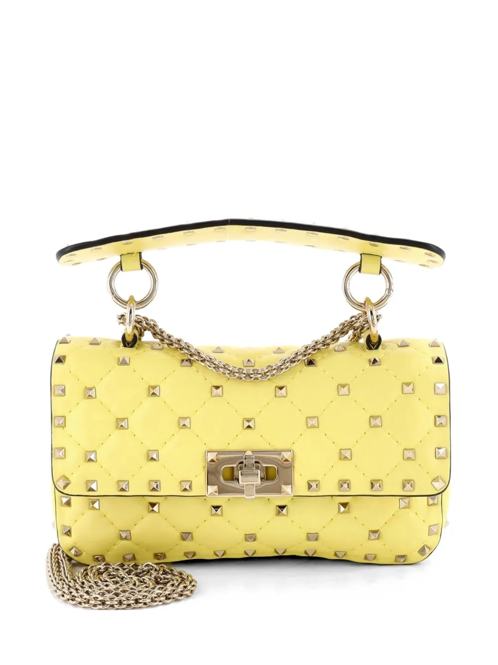 Valentino Garavani Pre-Owned Rockstud Spike Flap Bag Quilted Leather Small crossbody bag - Giallo
