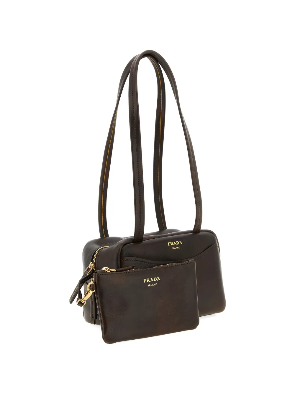  Prada Carry Leather Top Handle Mini Bag - Brown 