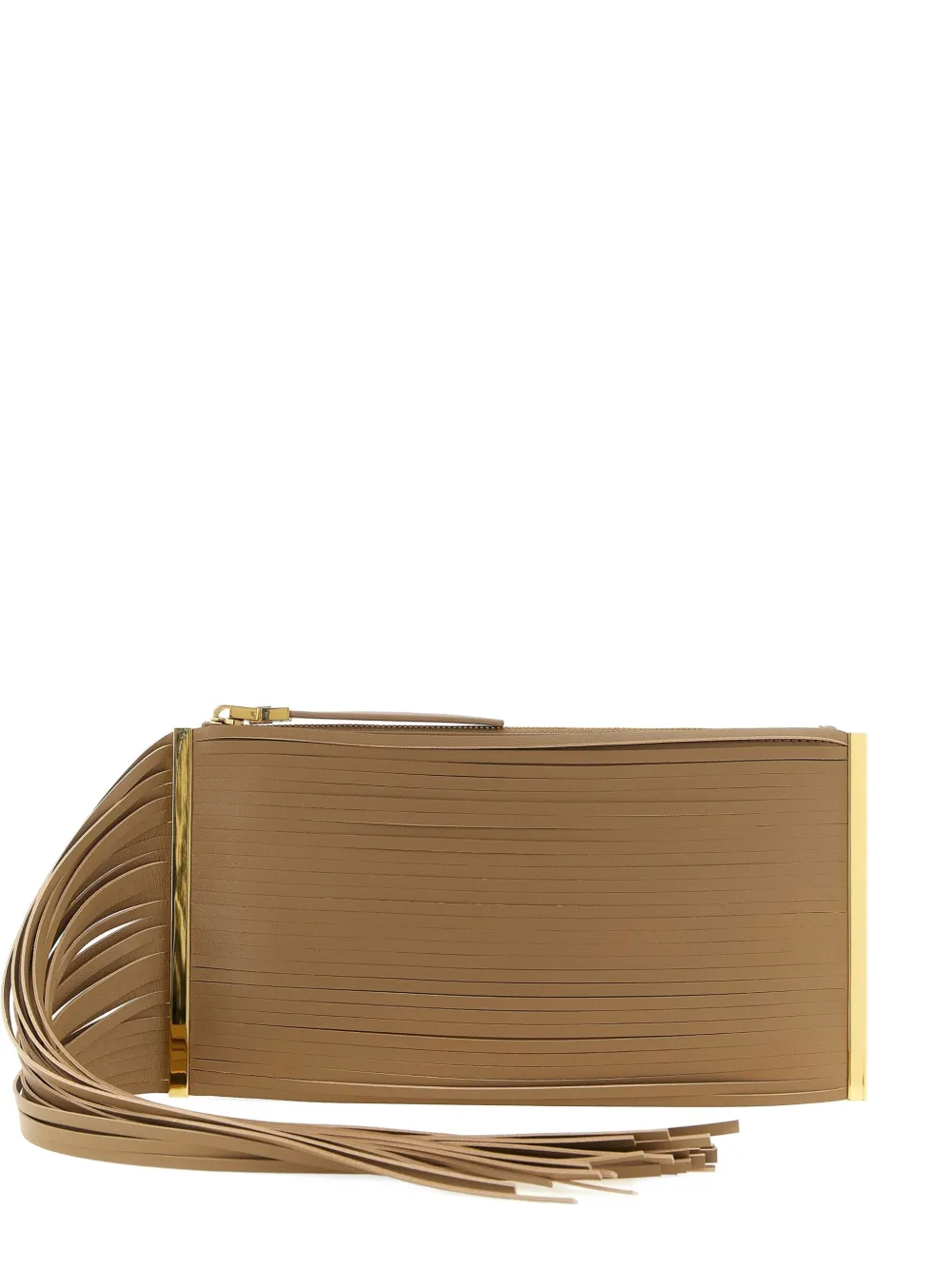 Elisabetta Franchi fringed leather clutch bag - Toni neutri