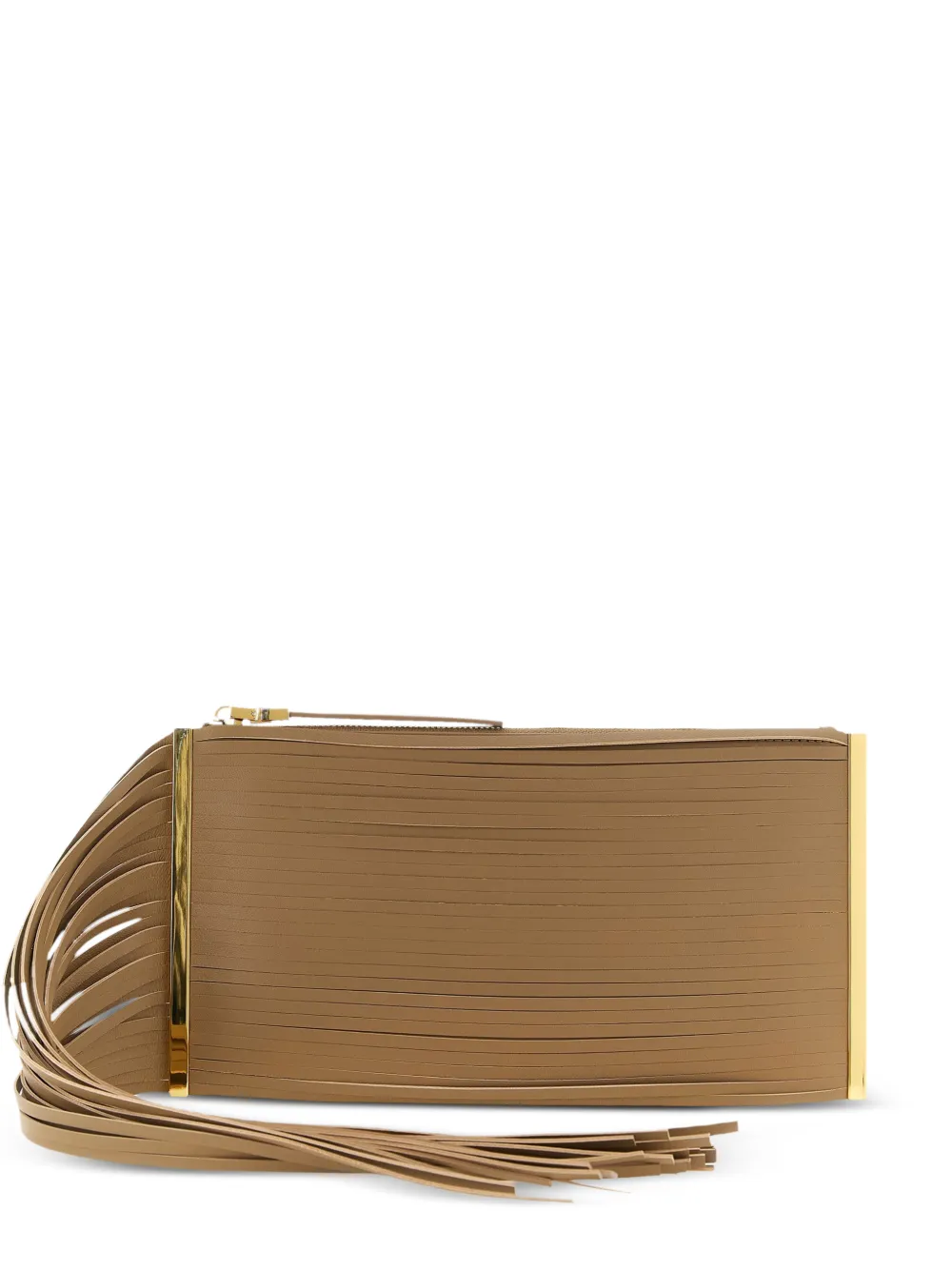 Elisabetta Franchi fringed leather clutch bag - Toni neutri