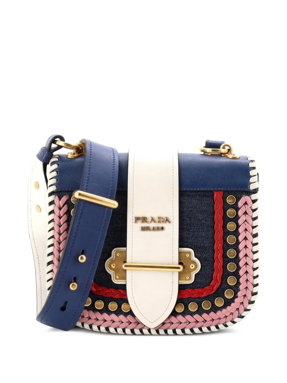 Prada Pre-Owned Cahier Embellished Denim and Leather Small crossbody bag - Multicolore