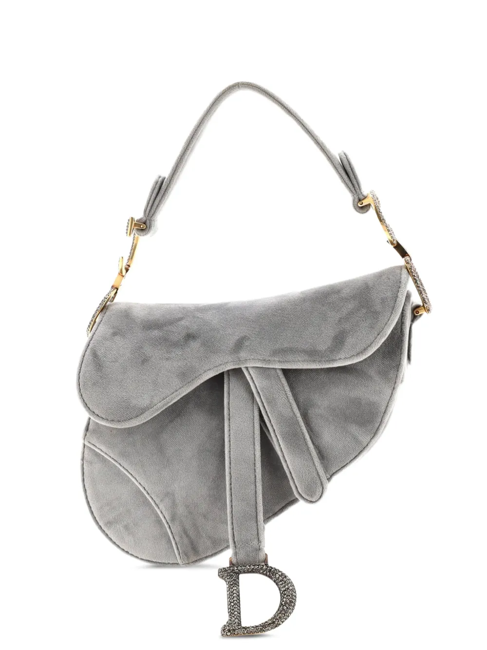 Christian Dior Pre-Owned Saddle Handbag Velvet with Crystals Mini shoulder bag - Grigio