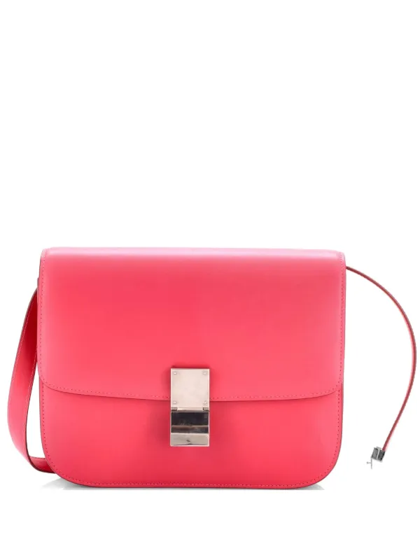 Celine Pre-owned Classic Box Bag Smooth Leather Medium Crossbody Bag in Pink