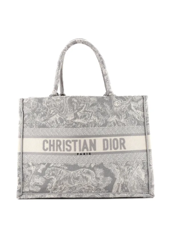 Dior Pre-owned Book Embroidered Canvas Medium Tote Bag in Grey