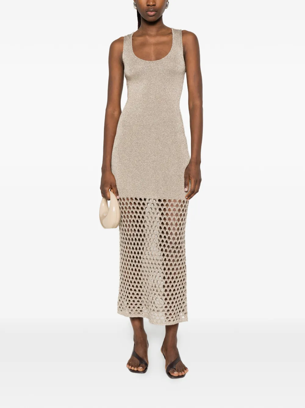 SIMONA CORSELLINI Metallic opengebreide jurk Beige