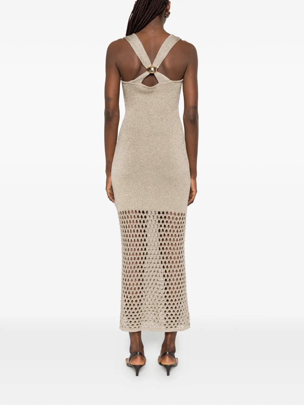 SIMONA CORSELLINI Metallic opengebreide jurk Beige