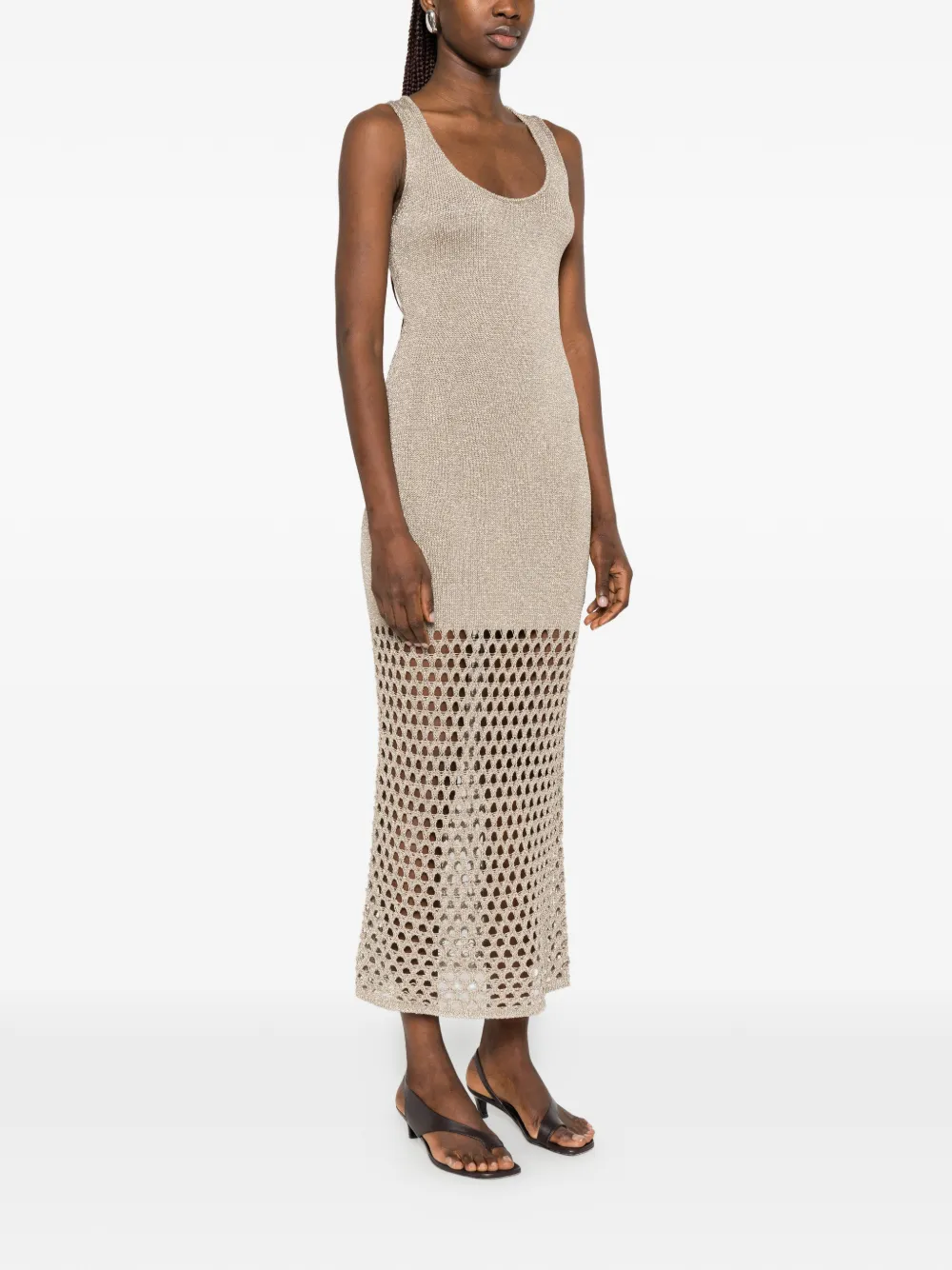 SIMONA CORSELLINI Metallic opengebreide jurk Beige