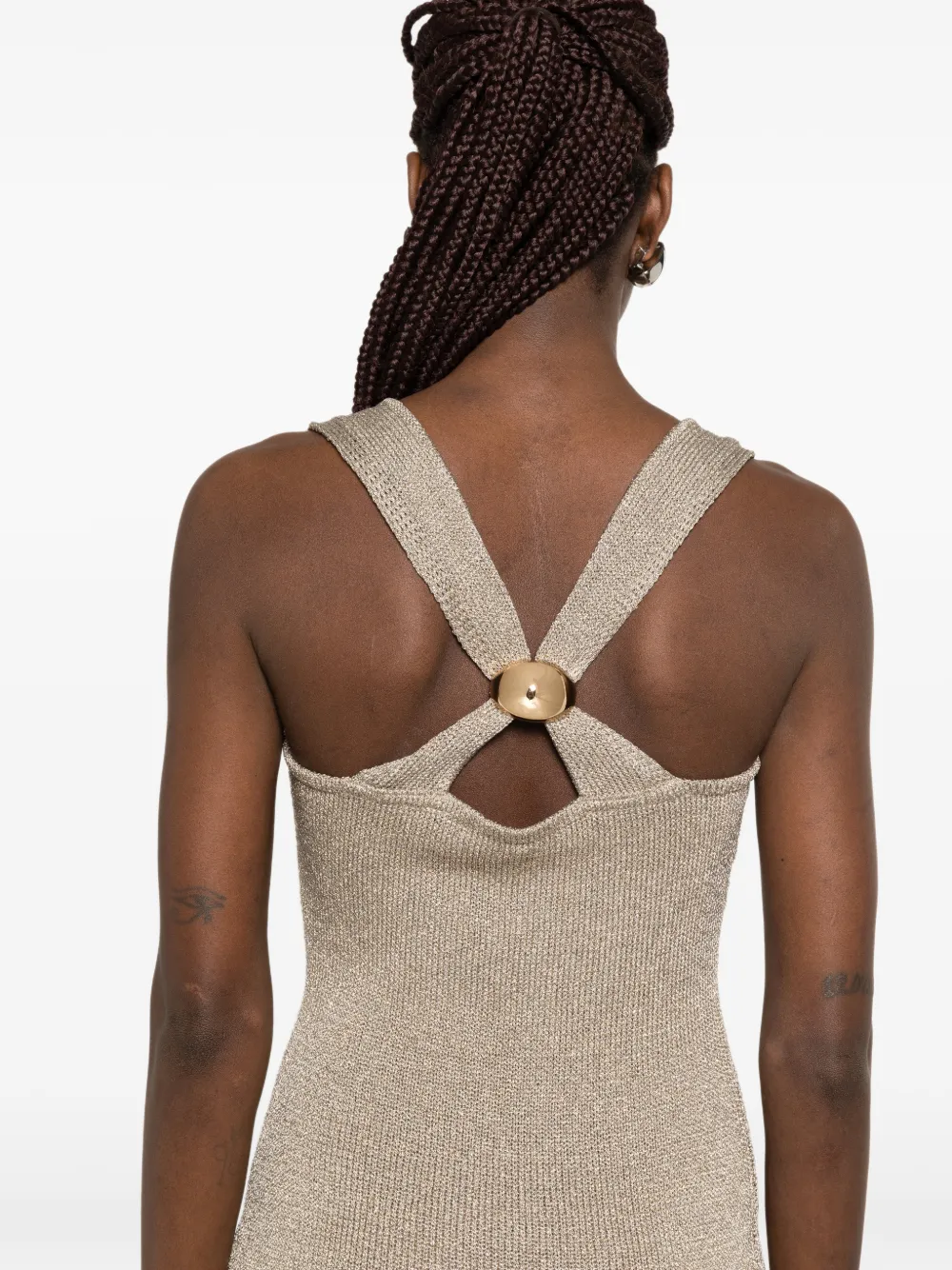 SIMONA CORSELLINI Metallic opengebreide jurk Beige