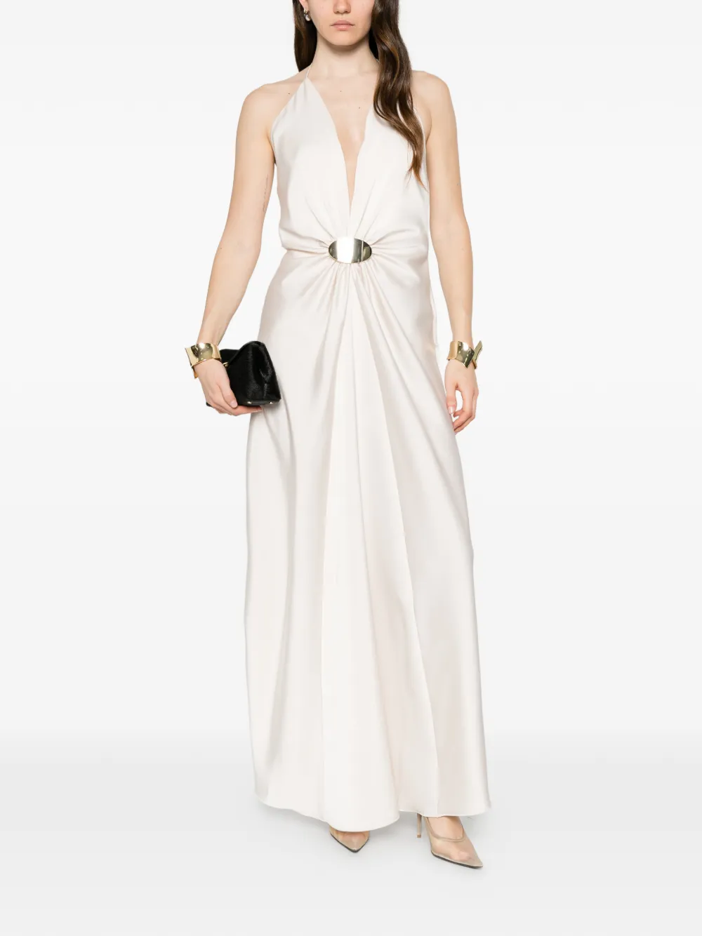 SIMONA CORSELLINI Maxi-jurk met V-hals Beige