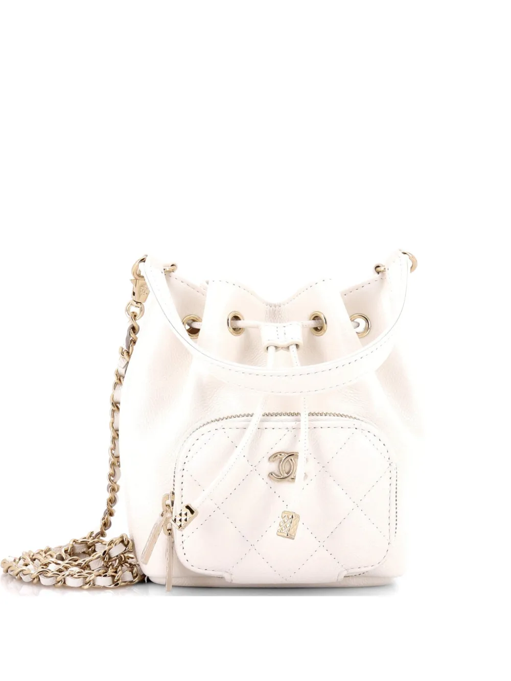 CHANEL Pre-Owned Business Affinity Drawstring Quilted Caviar Mini bucket bag - Bianco