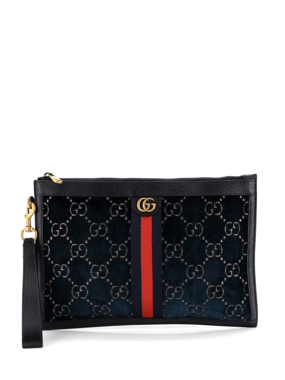Gucci Pre-Owned Ophidia Zip Pouch GG Velvet Large clutch bag - Nero