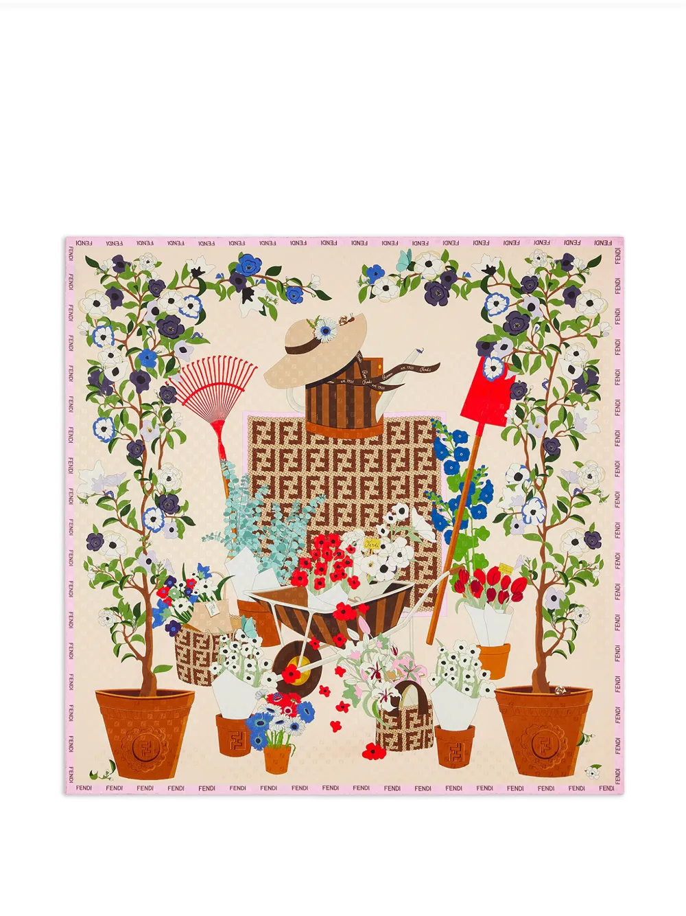 FENDI floral gardening silk scarf - Toni neutri