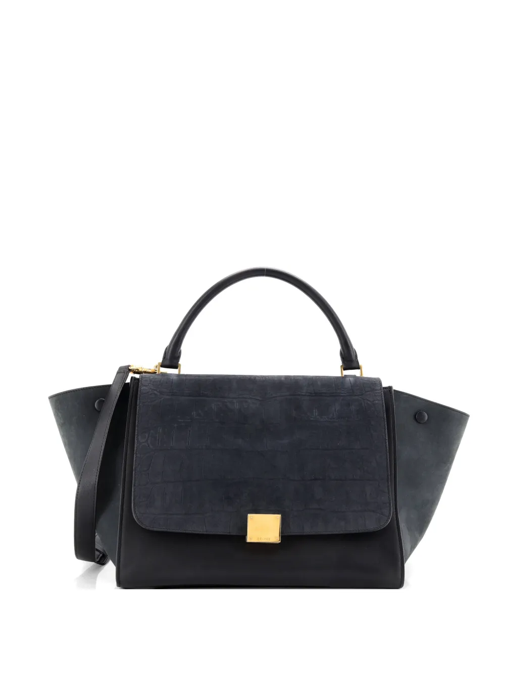 Celine Pre-Owned Trapeze Bag Crocodile Embossed Nubuck Medium shoulder bag - Nero