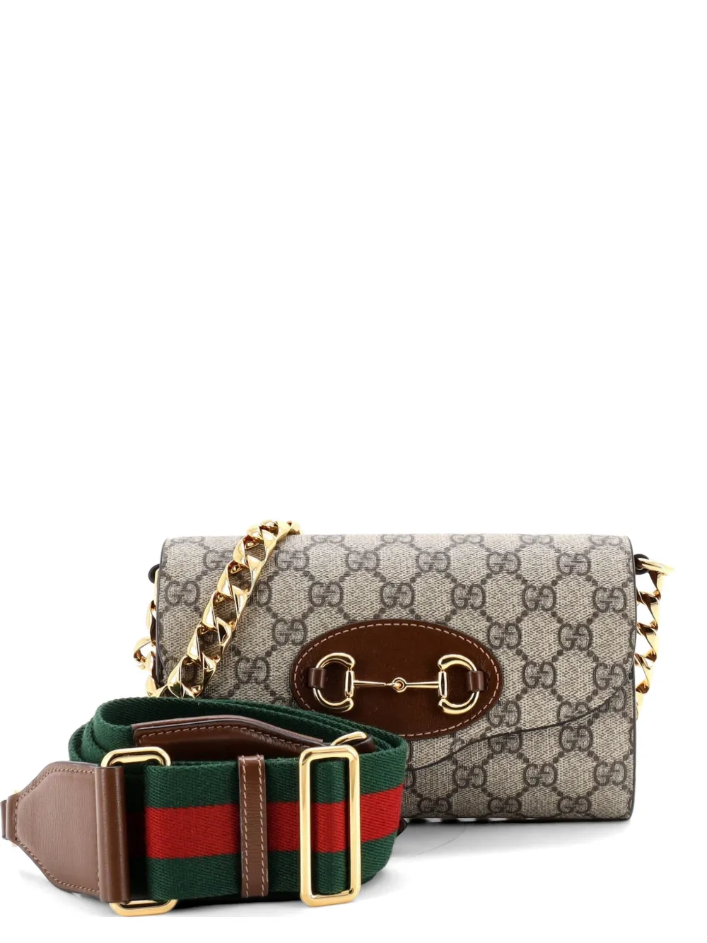 Gucci Pre-Owned Horsebit 1955 Curved Flap GG Coated Canvas Mini shoulder bag - Brown