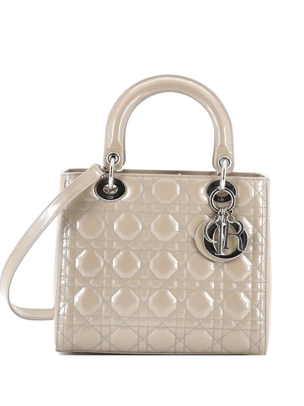 Christian Dior Pre-Owned Lady Dior Bag Cannage Quilt Patent Small satchel - Nude
