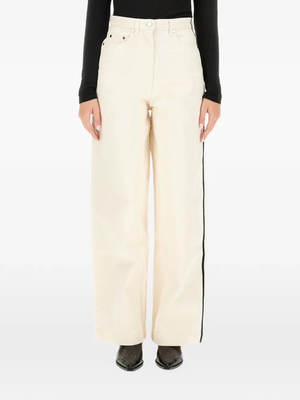 Peter Do stripe-detail wide-leg jeans - Bianco