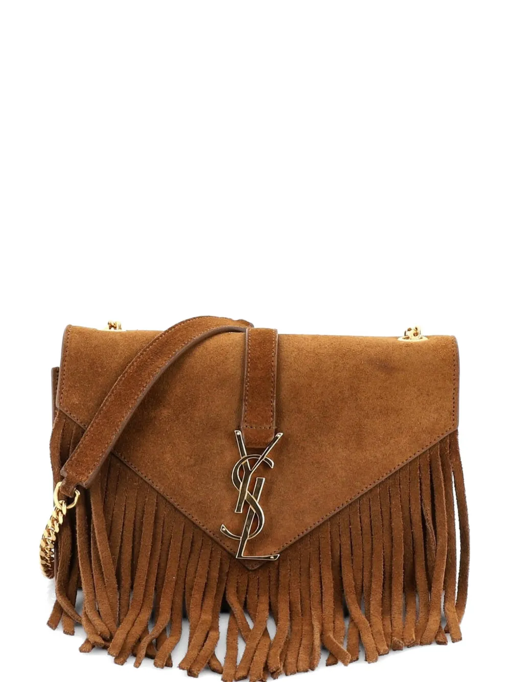 Saint Laurent Pre-Owned Classic Monogram Fringe Suede Small crossbody bag - Marrone