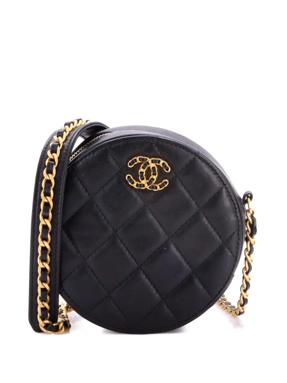CHANEL Pre-Owned Chain Infinity Round Clutch with Chain Quilted Lambskin crossbody bag - Nero