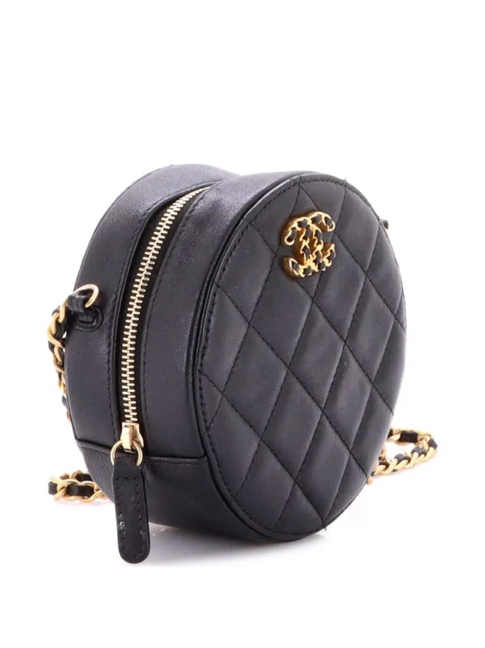  Chanel Pre-owned Sac à Bandoulière Rond Chain Infinity En Cuir D'agneau Matelassé Et Bride En Chaîne - Noir 