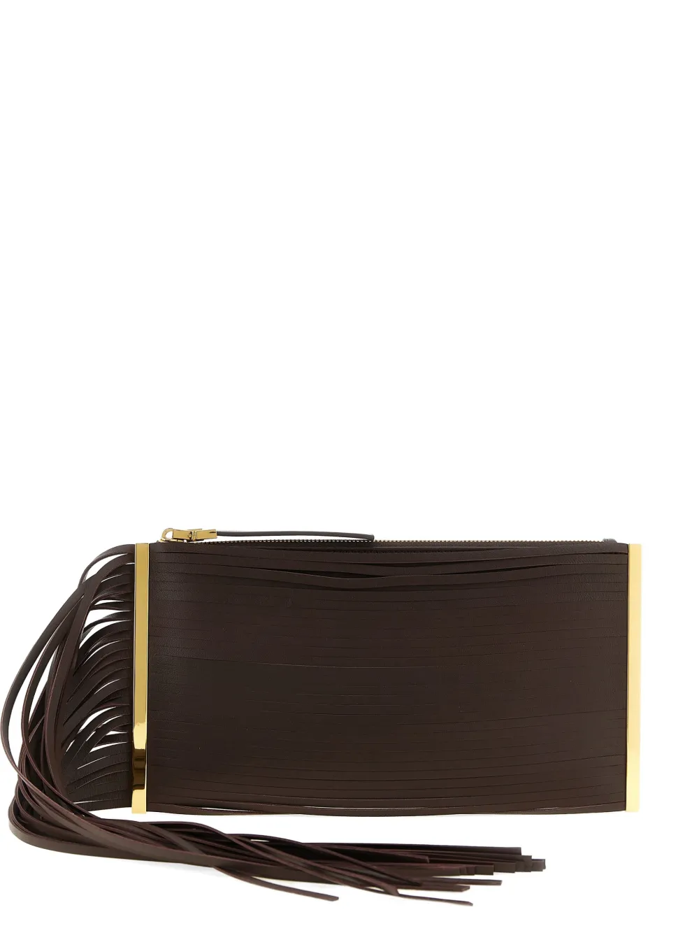 Elisabetta Franchi fringed leather clutch bag - Marrone