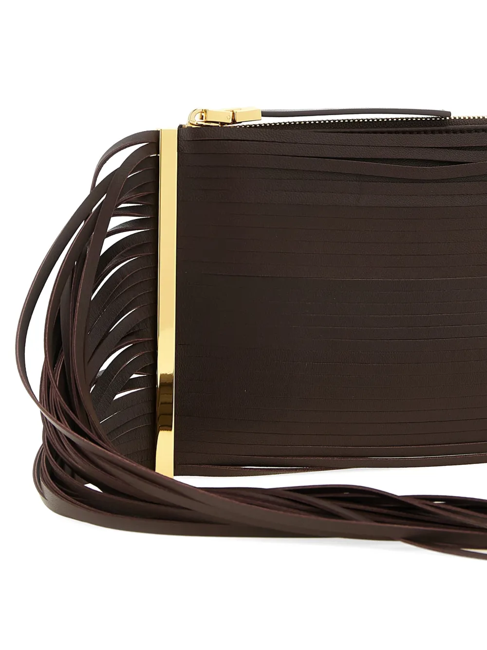  Elisabetta Franchi Fringed Leather Clutch Bag - Brown 