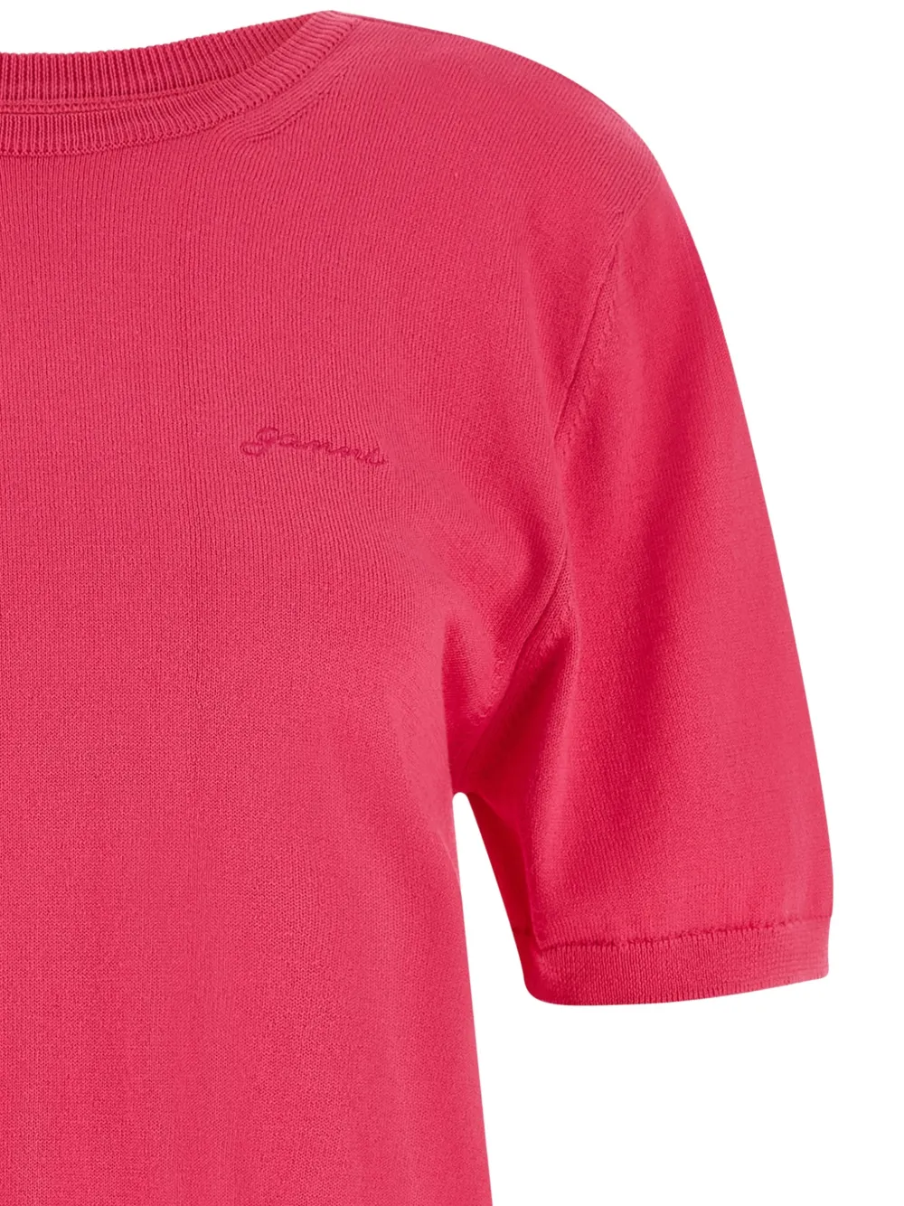 GANNI T-shirt met geborduurd logo en lint op de rug Roze