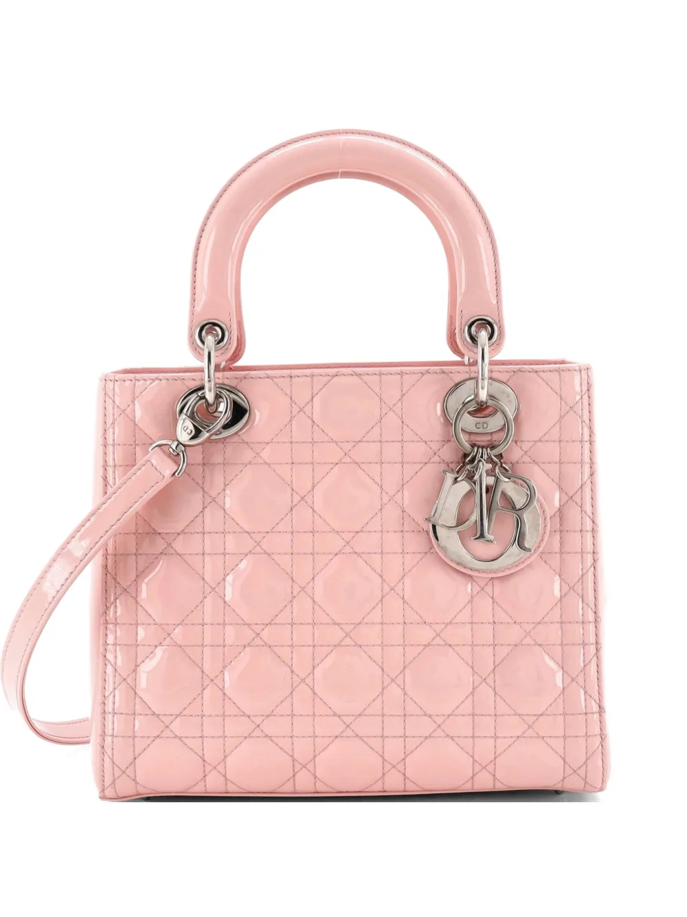 Christian Dior Pre-Owned Lady Dior NM Bag Cannage Quilt Patent Medium satchel - Rosa
