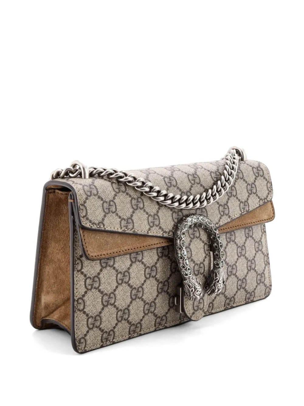  Gucci Pre-owned Dionysus Bag Gg Coated Canvas With Crystal Embellished Metal Small Shoulder Bag - Brown 