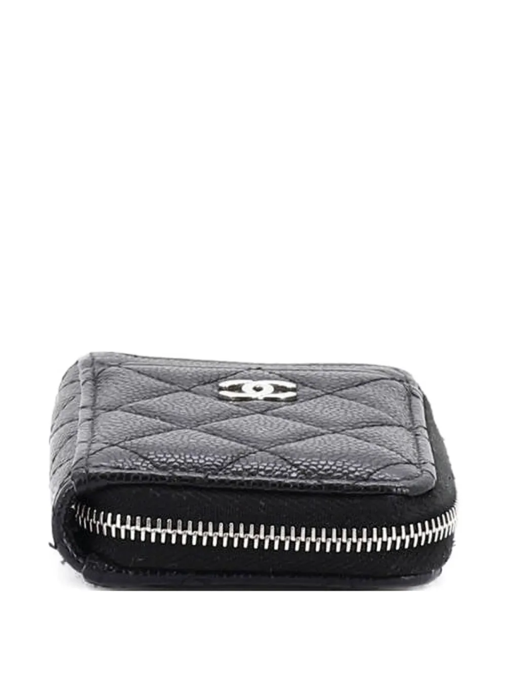  Chanel Pre-owned Cc Zip Coin Purse Quilted Caviar Card Holder - Black 