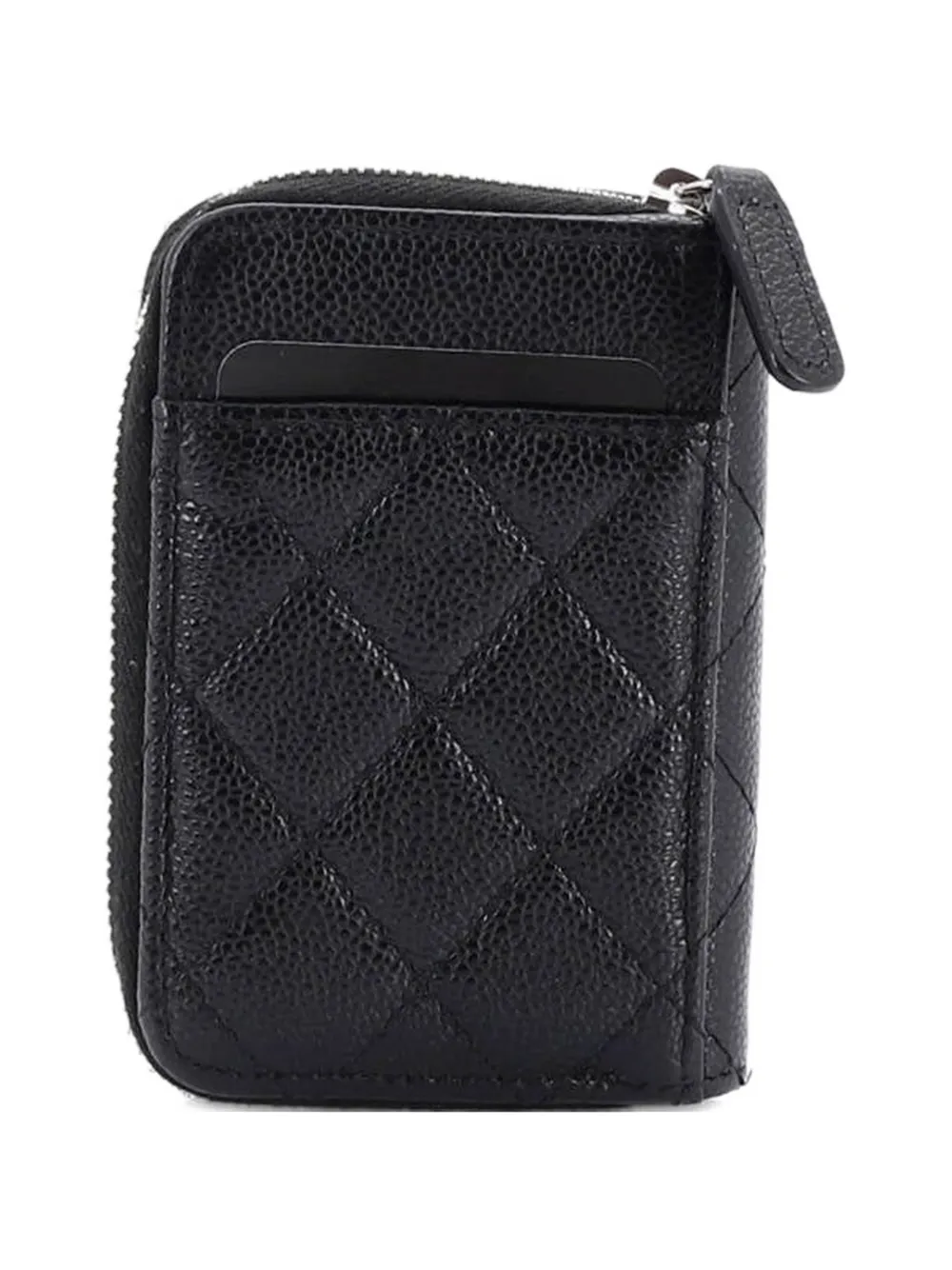  Chanel Pre-owned Cc Zip Coin Purse Quilted Caviar Card Holder - Black 