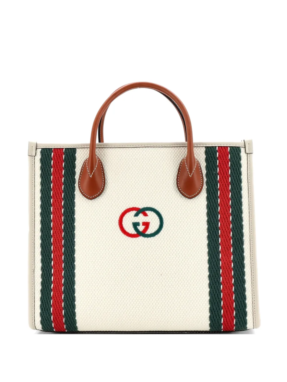 Gucci Pre-Owned Interlocking G Web Embroidered Canvas Medium tote bag - Toni neutri