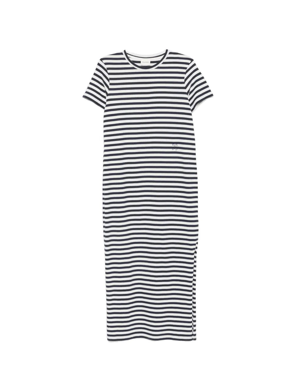 Closed striped-pattern short-sleeve midi dress - Blu