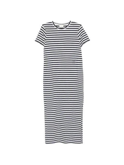 Closed striped-pattern short-sleeve midi dress