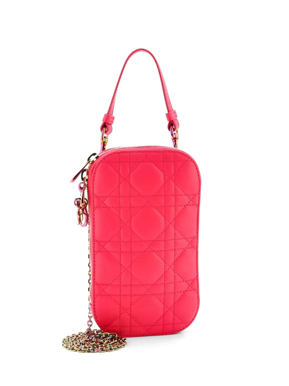 Christian Dior Pre-Owned Lady Dior Phone Holder on Chain Cannage Quilt Lambskin crossbody bag - Rosa