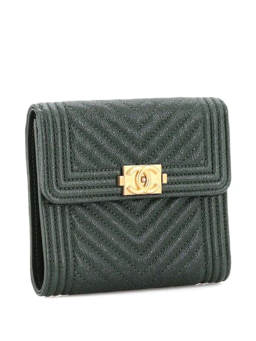 CHANEL Pre-Owned Boy Trifold Flap Wallet Chevron Caviar small wallets - Verde