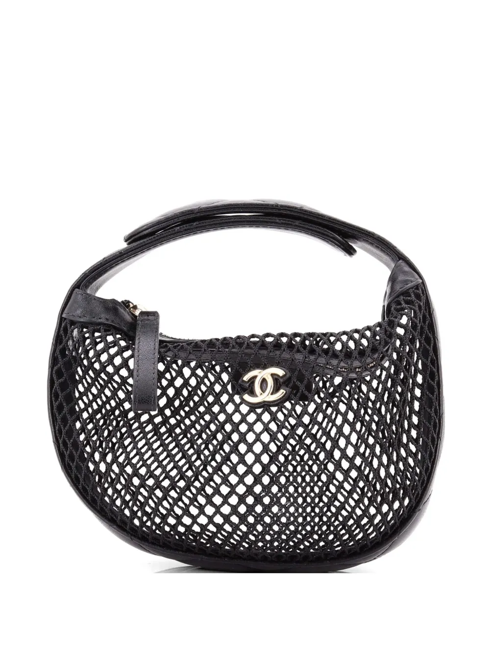 CHANEL Pre-Owned CC Pouch Bag Mesh with Quilted Leather hobo bag - Nero