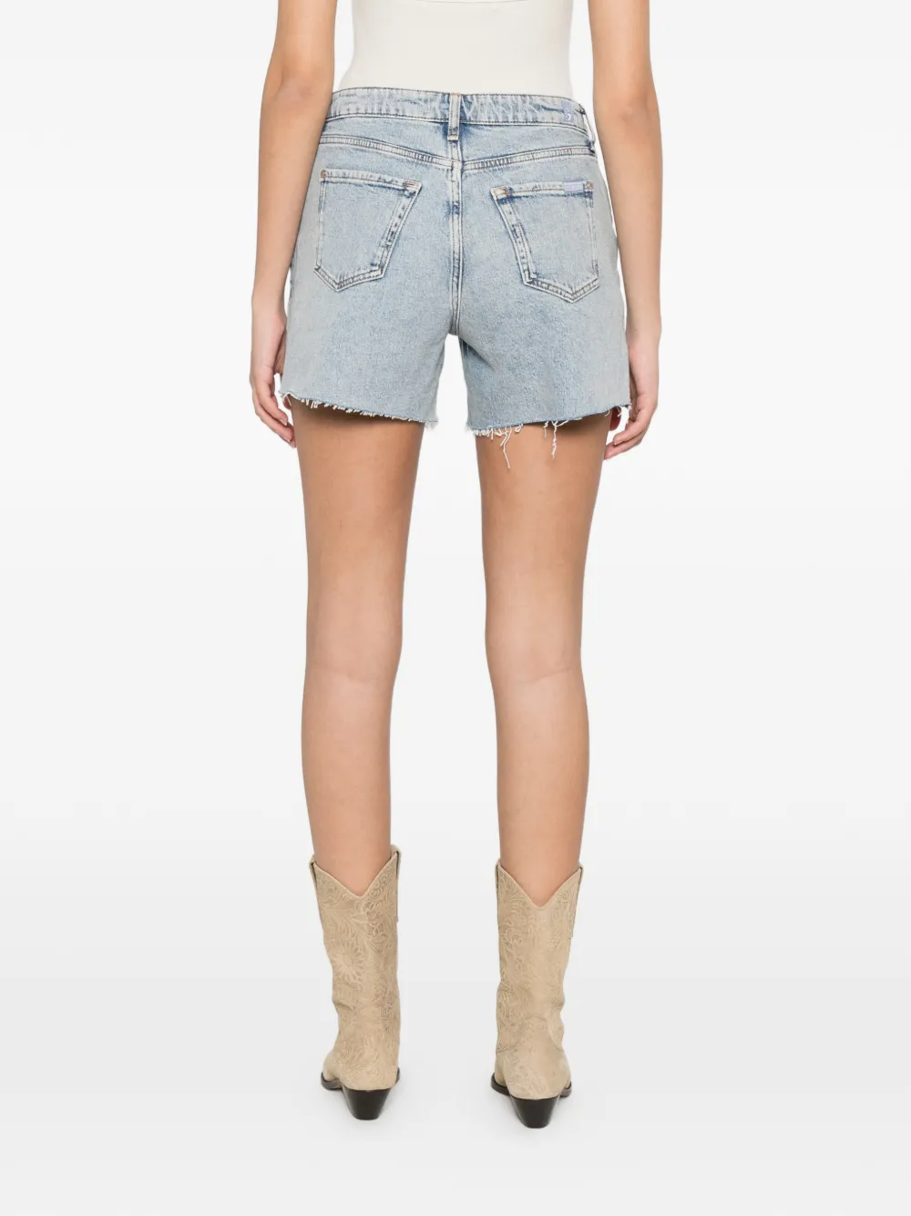 7 For All Mankind Monroe gerafelde denim shorts Blauw