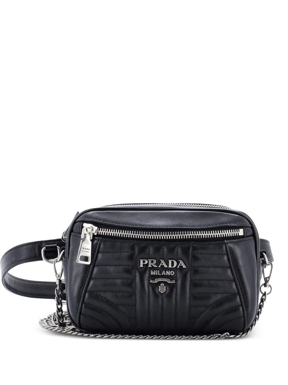 Prada Pre-Owned Convertible Diagramme Quilted Leather Small belt bag - Nero