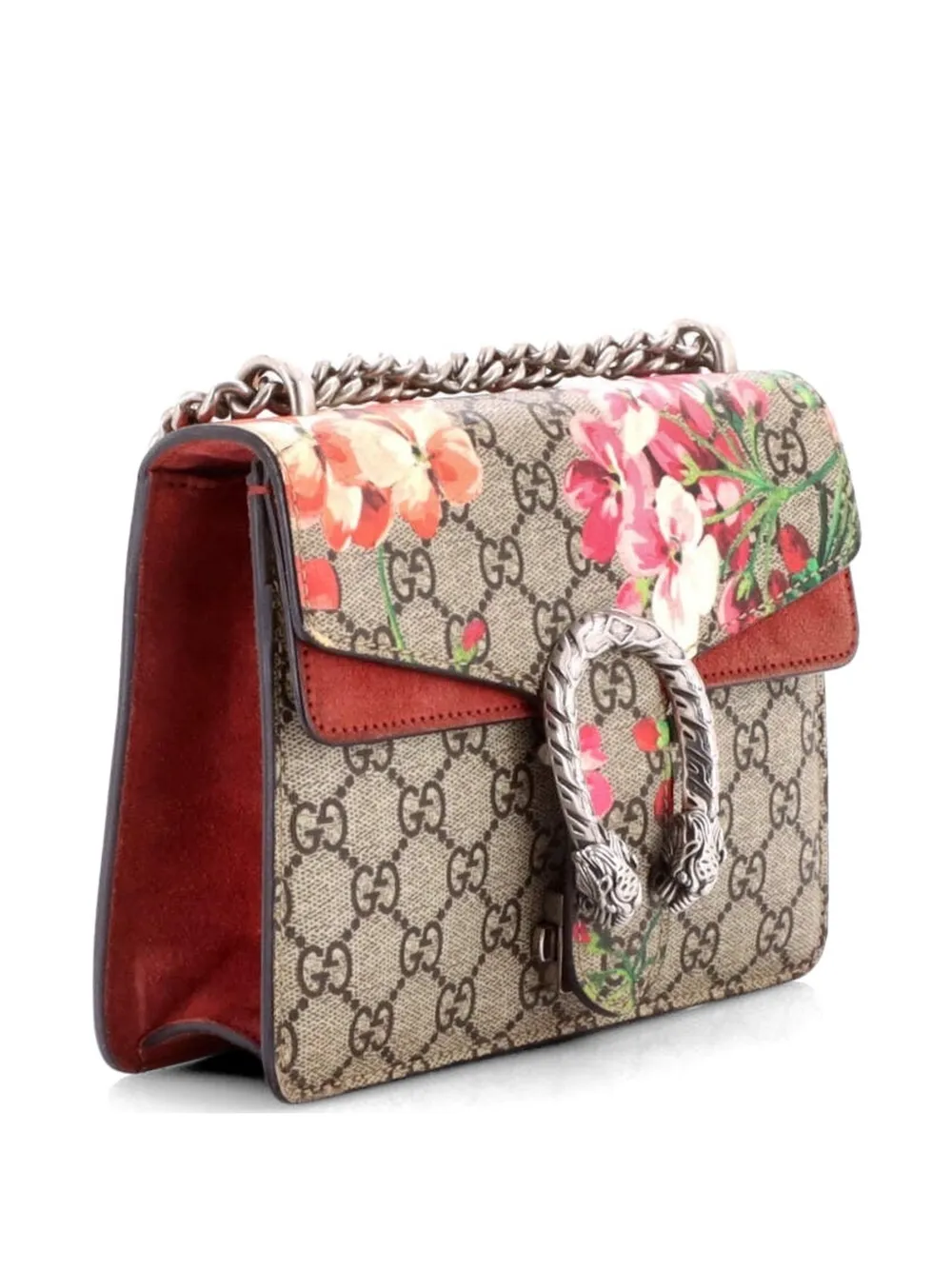 Gucci Pre-owned Dionysus Bag Blooms Print GG Coated Canvas Mini Shoulder Bag in Brown, view 3